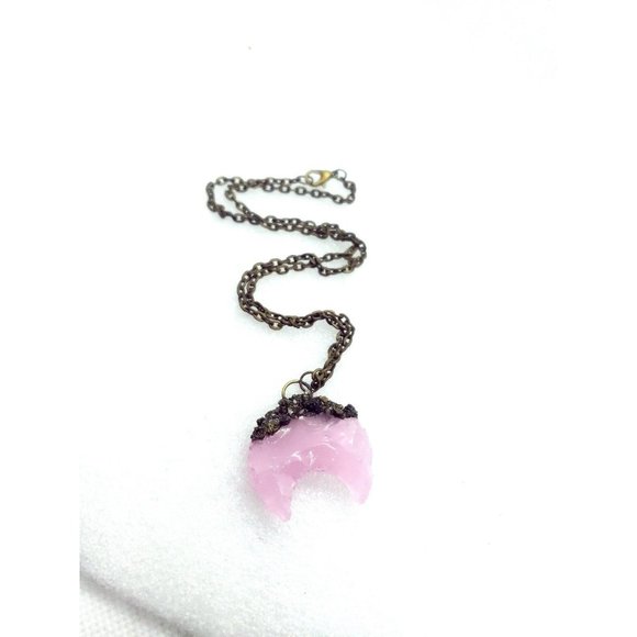 Pink moon and pyrite crystal Necklace - Picture 10 of 11
